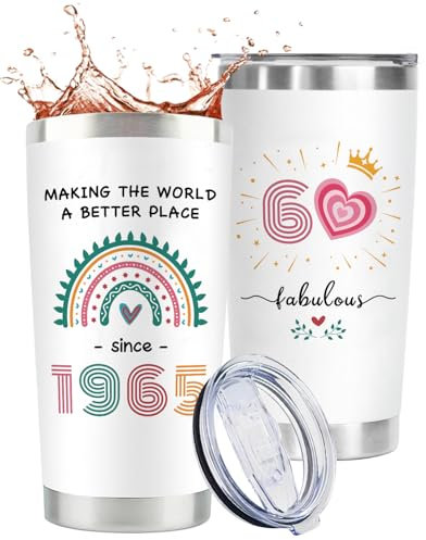 GiftGem 60th Birthday Gifts for Women - 60th Birthdays Creative Travel Mug, Interesting Personalized Mug, Bron in 1965 Birthday Gifts for Grandma, Mum, Wife, Sister,Besties, Best Friend