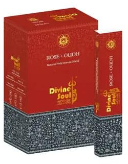 Divine Soul Rose + Oudh Masala Räucherstäbchen – 12 x 15g | Handgerollte Duftstäbchen mit Kajal Sticker | Aromatisch & entspannend für Meditation, Träume & Positivität