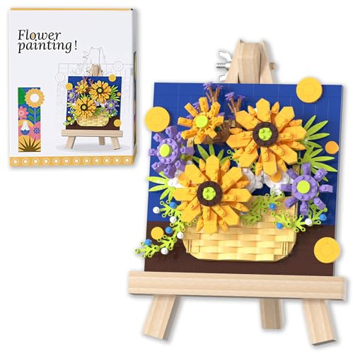 Astrevo Mikro Blumen Bausteine Set, 922 Teile Sonnenblume Blumenstrauß Klemmbausteine mit Anzeigeregal, Kreatives Gebäude Handwerk Spielzeug Geschenke für Kinder und Erwachsene