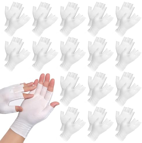 16 Pairs Cotton Gloves for Eczema, White Cotton Gloves for Dry Hands Sleeping, Fingerless Moisturizing Gloves for Women Men, Half Finger, Touch Screen, for Sleeping Spa Skin Relieve Eczema