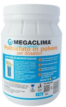 Megaclima Polifosfato in Polvere 1Kg per Dosatori | Uso in Acqua Potabile | Anticalcare Sicuro per Caldaie | Conforme Norme UE | Facile da Usare POLVRIC4PR