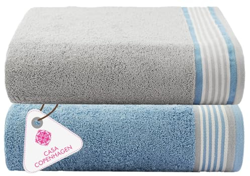 Casa Copenhagen 2er Badehandtuch-Geschenkset 600g/m², Staubblau+Grauviolett | He & She 100 % reine ägyptische Baumwolle, für Pool, Strand & Dusche (Geschenkset für Damen & Herren)