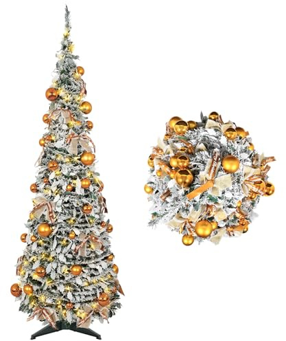 AGM 6ft Pop-Up Snow Flocked Artificial Christmas Tree, Pre-Lit Xmas Tree