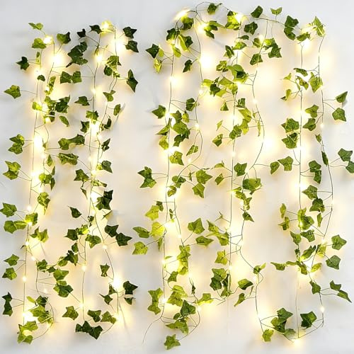 Stalora Guirlande Lumineuse 2m avec Feuilles de Lierre,Ivy Vine 20 LED, Décoration Murale Intérieure pour Chambre, Mariage, Fête, Noël, Plante Artificielle Lumineuse, Guirlande Décorative à Piles