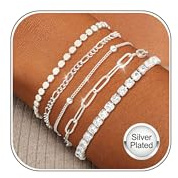 ZNBOH Armband Set Damen Silber Gold 18K Vergoldet Wasserfest Armbänder | Layering Armkette,Verstellbare,Tennisarmband,Schlange,Figaro,Kettenarmband ,Modeschmuck,Schmuck Geschenk für Frauen Mädchen