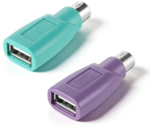 Xthrotsenk 2 adattatori PS/2 a USB-A da maschio a femmina, adattatori per tastiera PS2, jack PS-2, spina USB A, ricambio per mouse, tastiera, PC, laptop, notebook, viola/verde