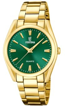 Festina Damenuhr Analog aus Edelstahl 316L Goldfarben | Quarzuhr, Widerstandsfähiges Mineralglas, Wasserdicht 5 ATM, F20640/B, Boyfriend