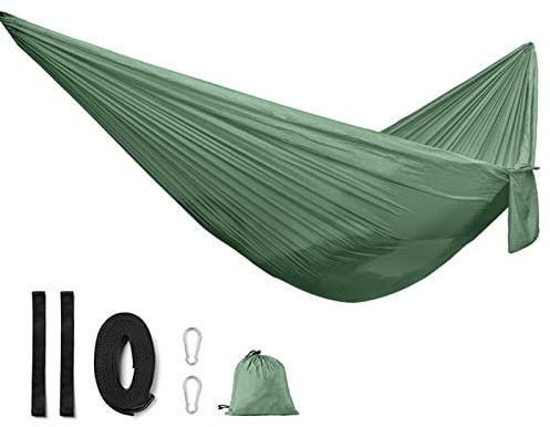 JINGYAN Hammocks Ultralight Outdoor Camping Nylon Hammock Sleep Swing Tree Bed Garden Backyard Furniture Hanging Single Chair Hangmat(Green)