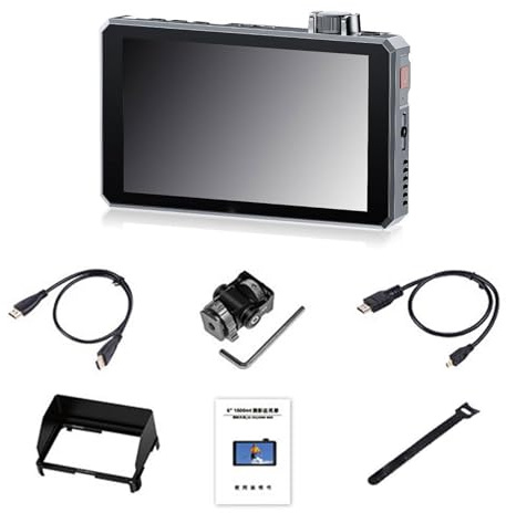 Karlak Monitor Portatile da 6 Pollici con Touch Screen da 1500 Nit per Fotocamera DSLR, Manopola di Controllo, Monitor in Alluminio con 22 Funzioni Assistive, Monitoraggio HDR 16:9 per