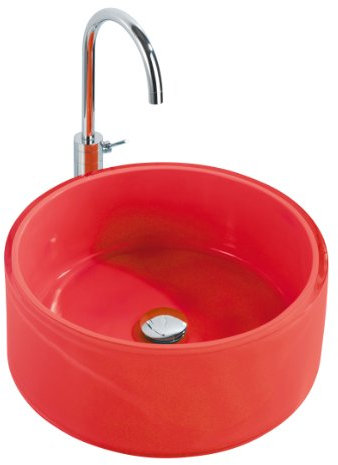 Wenko 18922100 Waschbecken Tropic Red - mit Pop-Up Abfluss, Polyresin, Ø 43 x 16 cm, rot
