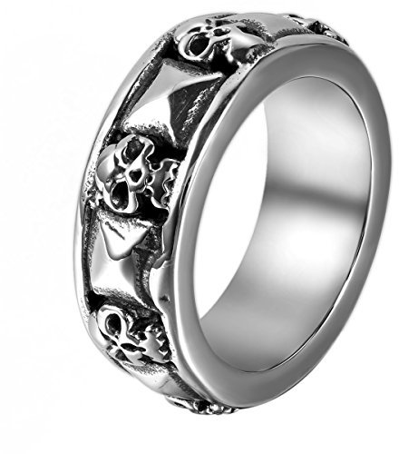 JewelryWe Schmuck Herren-Ring, Gotik Totenkopf Schädel Pyramide, Edelstahl, Schwarz Silber - Größe 67