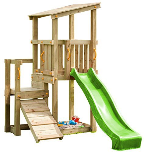 Blue Rabbit 2.0 Spielturm Cascade mit Rutsche 2,30 m + Kletterrampe Spielhaus Kletterturm Spielplatz Kiefer MASSIVHOLZ imprägniert (Grün)