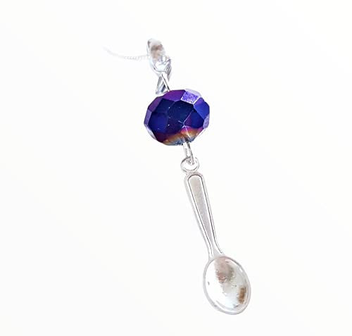 Handmade Fibromyalgia Awareness Spoon Spoonie Necklace with Purple Metallic Crystal Bead