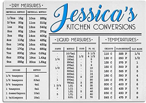 Personalised Conversion Chart Measurements Weights Chopping Board Cake Baking Custom Glass Worktop Saver Cutting Kitchen Surface Protector - 30 x 40cm Birthday Gift