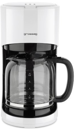 grossag Filter-Kaffeemaschine mit Glaskanne KA 70.10 | 1,4 Liter für 10 Tassen Kaffee | 900 Watt und 240 Volt | Schwarz – Weiß