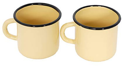 Set di 2 tazze grandi in metallo smaltato - Giallo - 250 ml - 8 cm