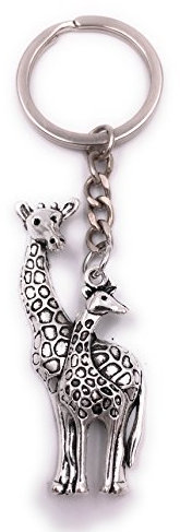 H-Customs Girafe avec Enfant Porte-clés Pendentif en métal argenté