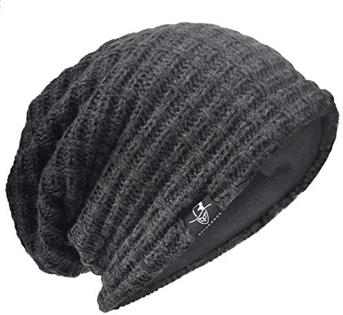 HISSHE Strickmütze Wintermütze Unisex Frau Mann Plaid Slouch Beanie B101 (Grau)