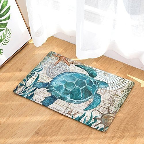 EZON-CH Moderne rutschfeste Wasserfarben-Fußmatte mit Meereswelt, für Badezimmer, Dusche, Schlafzimmer, Toilette, Fußmatte, Teppich, Fußmatte, Fußmatte, 45,7 x 76,2 cm (Meeresschildkröte)