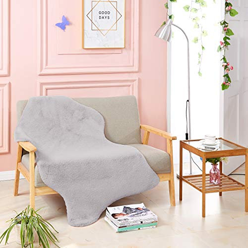 Teppich Wölkchen Fellteppich, Kunstfell Teppich Waschbar, Hasenfell Imitat, Kaninchenfell, Kurzfell - Flauschiger Teppich, Bettvorleger, Teppich Fell, Fell für Sofa - Grau - Fell 80x120cm