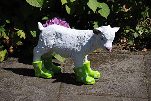 Deko Shop Cologne Figur Ziege mit Stiefel Grün Ziegenbaby Schaf Garten Bauernhof Hofladen Zicklein Lamm Natur