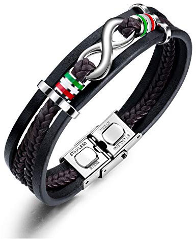 Feilok Lederarmband Herren Armband Männer Leder Edelstahl Unendlichkeit Infinity Symbol Echtlederarmband Schwarz Geflochten mit Push-Pull-Verschluss Einstellbarem