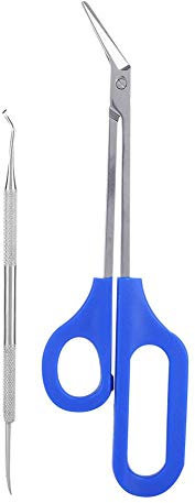 Pedicure tool, portable pedicure nail tool set made of stainless steel with a long handle, toenail scissors + nail file for foot care