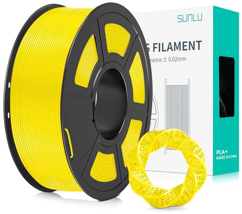 SUNLU PLA+ Filament 1.75mm, PLA Plus 3D Drucker Filament, Stärker belastbar, Neatly Wound, 1KG 3D Druck PLA+ Filament, Maßgenauigkeit +/- 0.02mm, Gelb