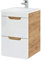Lomadox Waschtisch mit 42 cm Unterschrank Badmöbel Set, Hochglanz weiß mit Wotan Eiche Nb., 2 Softclose Schubkästen, Keramik-Waschbecken