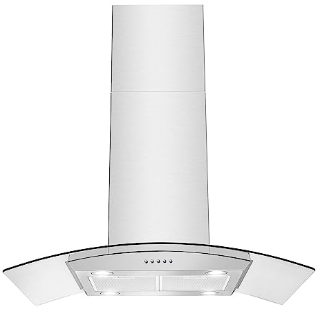 Tieasy 36 inch Island Range Hood 700 CFM Ceiling Mount Hood Stainless Steel Stove Vent Hood with Tempered Glass, Push Button Controls, Mesh Filters