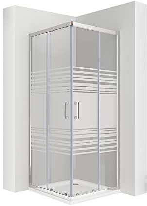 MOG Duschkabine mit Schiebetüren Eckdusche mit Rollensystem aus 6mm teilsatiniertes ESG Glas DK77 Höhe: 180 185 190 cm - alle Grössen (75x90 cm Höhe:190 cm)