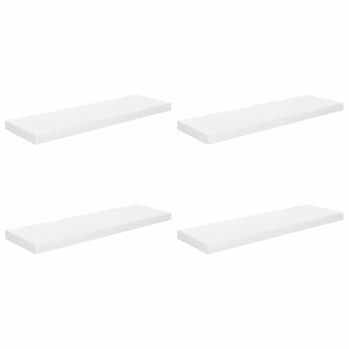 vidaXL Floating Wall Shelves Set of 4 - High Gloss White Honeycomb MDF and Metal Frame, Invisible Mounting System, Easy Installation, Modern Style for Bedroom, Living Room or Office