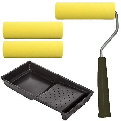 Mini Foam Sponge Paint Roller Brush Small Narrow Decorating Set Kit Tool Tray