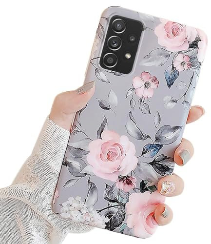 Seafirst Kompatibel mit Samsung Galaxy A52 5G Hülle, Purple Floral und Graue Blätter für Mädchen Frauen Weich TPU für Samsung Galaxy A52 5G-Blumen