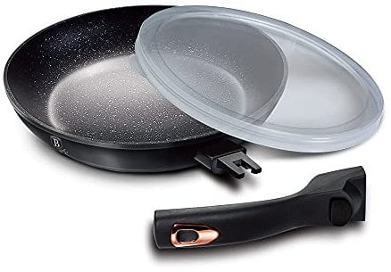 Granit Pfanne Bratpfanne mit abnehmbarem Griff 24cm Induktion BERLINGER HAUS Black Rose Line BH-1951