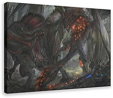 LINHUANG Game Monster Hunter 18 Leinwand-Poster, Schlafzimmer, Dekoration, Sport, Landschaft, Bürozimmer, Dekoration, Geschenkrahmen: 60 x 90 cm