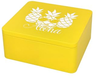 Birkmann, Colour Kitchen, Geschenkbox 'Aloha', vielseitig einsetzbar, als Gebäckdose, Weißblech, eckig, gelb, 21 x 19 cm, Höhe 9 cm, 439818