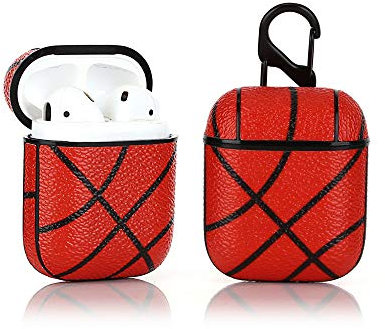 Derhom - Custodia Protettiva in Silicone per Airpods Apple 1 e 2 [Leather Series] (Basketball)