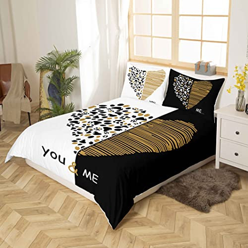 Toi et moi parure de lit doré noir coeur housse de couette pour amoureux couple hommes femmes romance housse de couette 220 x 240 cm saint valentin maison literie et linge de maison noir blanc
