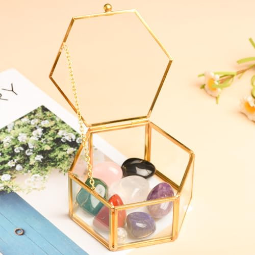 DRERIO Boîte à Bijoux en Verre -Petite Boîte Décorative à Bijoux -Présentoir à Bijoux Transparent -Titulaire de Stockage de Bibelots Hexagon Ring Case -Organisateur de Bijoux Doré (M)