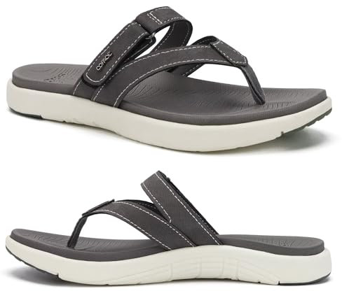 COFACE Infradito Donna Moda Ortopediche Estive Comode Pelle Cuoio Supporto Arco Plantare Flip Flop Doccia Spiaggia Piscina Aperte Mare Leggere Eleganti Ciabatte Antiscivolo Gomma Suole Grigio 38