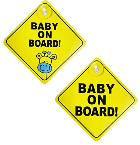 2PCS Baby on Board Schild zur Autowarnung, abnehmbare Kinder-Sicherheitswarnaufkleber Schild für Autowarnung mit Saugnäpfen, gelb, niedliches Löwen-Giraffen-Muster, Y3BBJST (2)