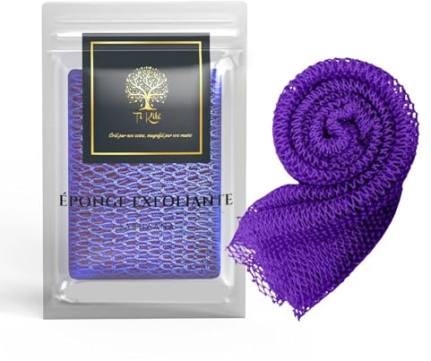 Sarhaana Filet de Douche africain Djampe Eponge de Bain exfoliante Gant Fleur de Toilette XL Accessoire Femme Homme Enfant Filet de Gommage corporelle (VIOLET)