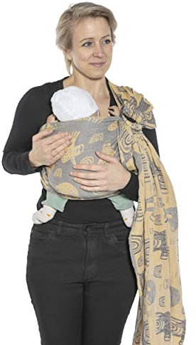 SCHMUSEWOLKE Ring Sling Baby-Tragetuch Hybrid Sommer Musselin - BIO-Baumwolle 70 x 215 cm Babysize-Toddlersize Neugeborene und Kleinkinder 0-24 Monate 3-16 kg - Design SlowDown