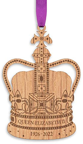 Queen Elizabeth II Holzkrone 1926-2022 Weihnachtskugel Baumschmuck Ornament Gedenkgeschenk Erinnerung