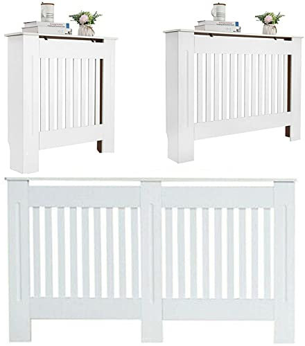 White Radiator Cover, Modern Painted Vertical Style Slats MDF Radiator Heating Cover, Living Room Cabinet Radiator Grill Cabinet Shelf for Living Room Bedroom Furniture, Large: H 82 x W 152x D 19 Cm