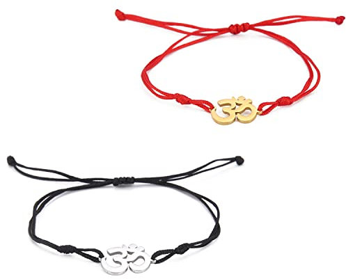 EUEAVAN Hindu OM OHM AUM Sanskrit Symbole Spirituelles Armband Glück Paar Charme Jade Faden Armreif Yoga Amulett Fußkettchen Schmuck Zubehör (Silber+Gold)