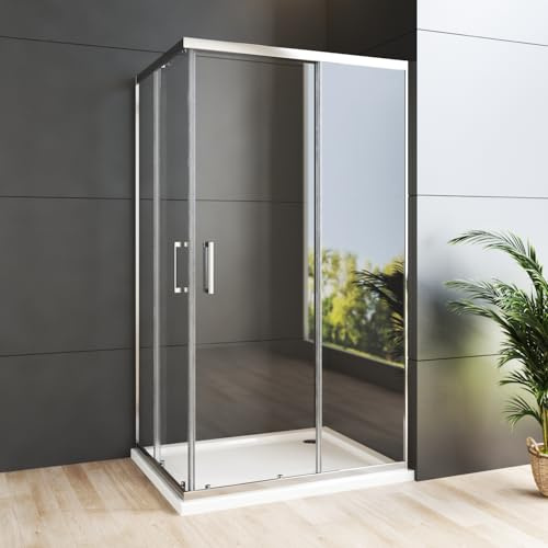 WDWRITTI Duschkabine Eckeinstieg 80x100x185cm Doppel Schiebetür Duschabtrennung, 100x80 Echtglas Duschschiebetür Duschtür aus 6mm ESG Sicherheitsglas, Schiebetür Glas Duschwand