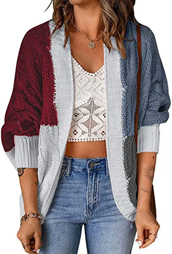 LAZIRO Damen Schal Herbst Und Winter V-Ausschnitt Langarm Farbblockierung Gestrickt Cardigan Casual Pullover