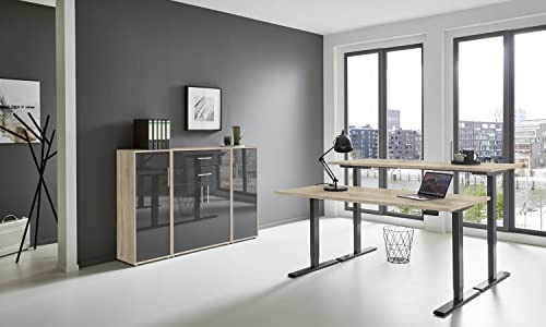 BMG Möbel e-Office Edition Set 16 Büromöbel-Set (Gestell: Anthrazit, Korpus-Front: Sonoma Eiche/Anthrazit Hochglanz, Tischplatte: Sonoma Eiche, Abmessung Tischplatte: 138 x 67 cm)